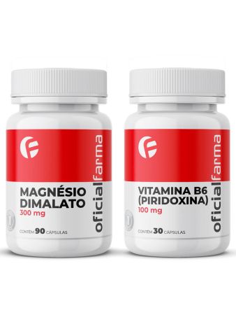 Magn&eacute;sio Dimalato 300mg 90 C&aacute;psulas + Vitamina B6 (Piridoxina) 100mg 30 C&aacute;psulas